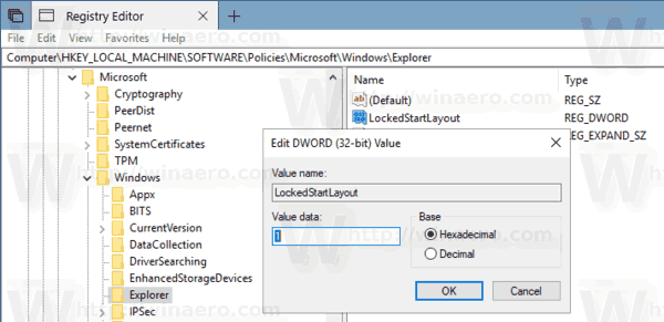 Layout del menu di avvio bloccato di Windows 10