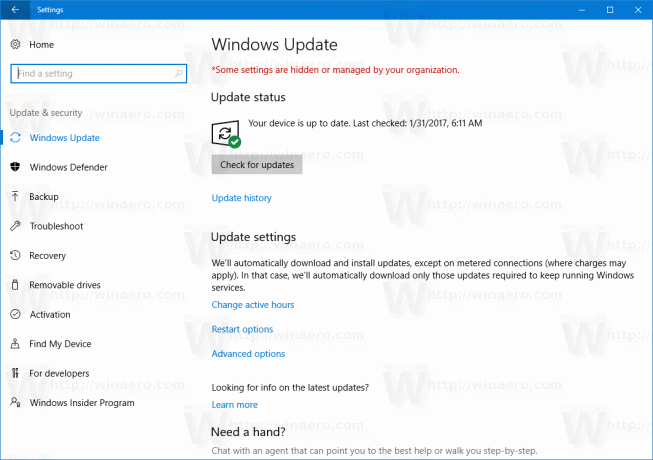 صفحة Windows Update