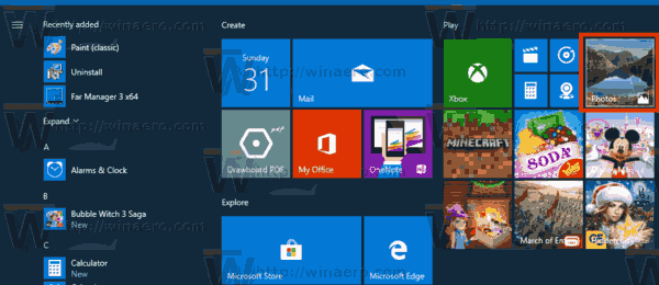 „Photos Live Tile“ sistemoje „Windows 10“.