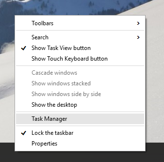 käynnistä Task Manager Windows 10:ssä
