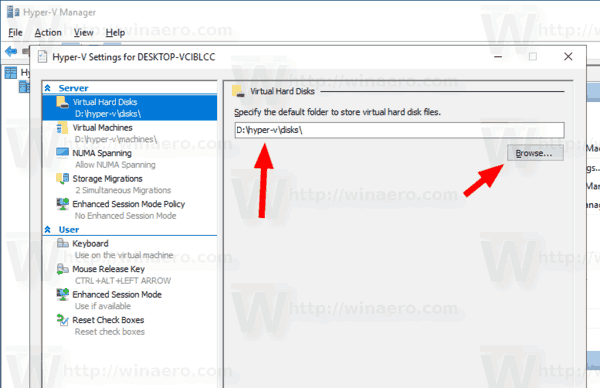 Windows 10 HyperVディスクフォルダーの変更