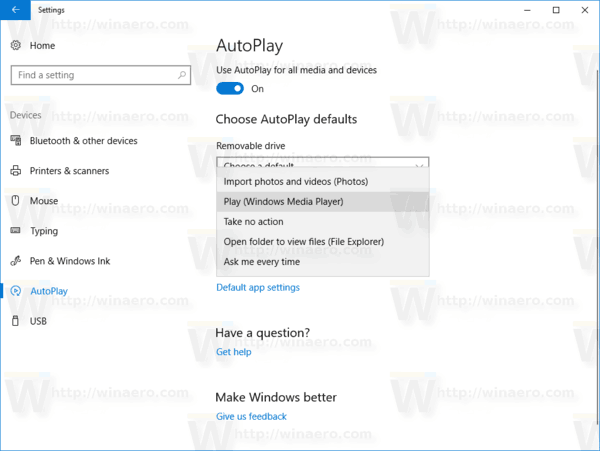 Windows 10 Skift Autoplay for enhedsindstillinger