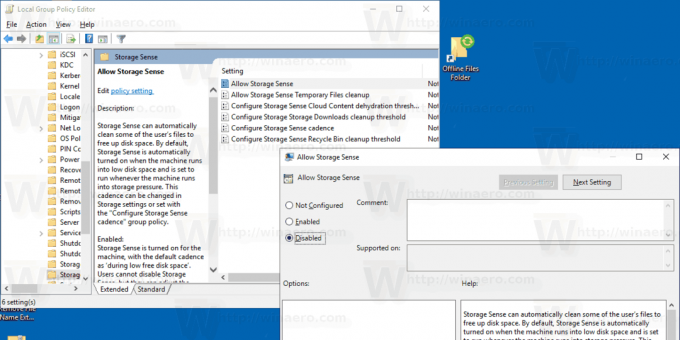 „Windows 10“ išjunkite „Storage Sense Group Policy“ GUI