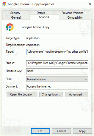 Chrome-Shortcut-Ziel