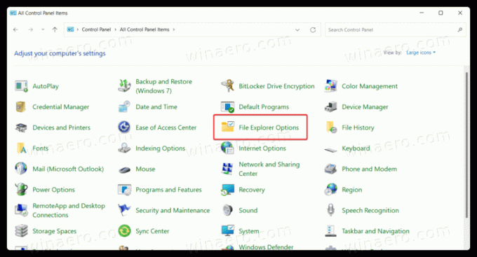 Opcije File Explorera na upravljačkoj ploči