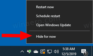 Windows 10 Sakrijte ikonu statusa Windows Update desnim klikom
