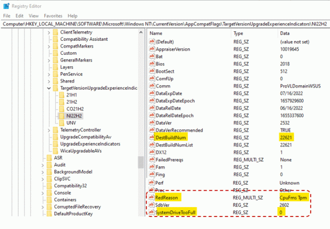Wartości rejestru, aby znaleźć zgodność z systemem Windows 11 22H2