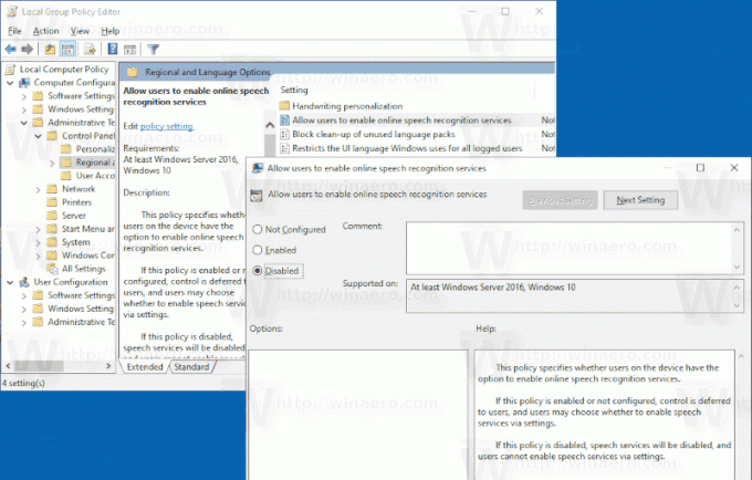 Windows 10 Nonaktifkan Kebijakan Grup Pengenalan Ucapan