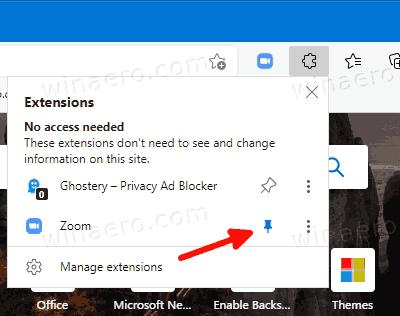 Microsoft Edge Erweiterungssymbol zur Symbolleiste hinzufügen