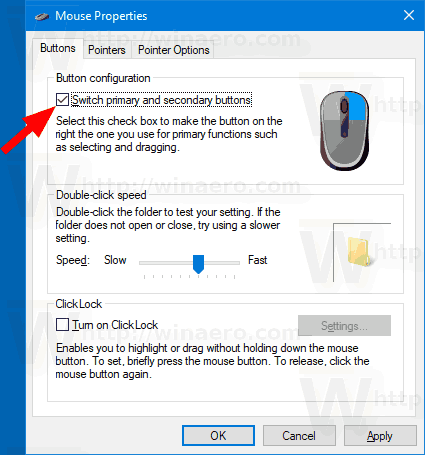 Windows 10 Mainīt peles pogas