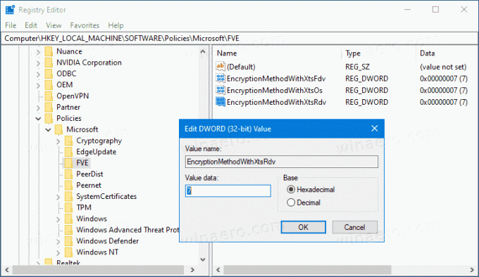 Windows 10 เปลี่ยนการเข้ารหัส BitLocker ใน Registry