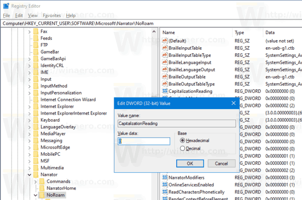 Podešavanje pripovjedača čita tekst s velikim slovom u sustavu Windows 10