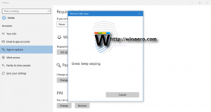 „Windows 10“ sistemoje „Fix Fingerprint“ nustatymo mygtukas yra pilkas