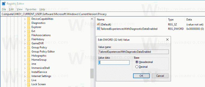 Windows 10 Poista räätälöityjen kokemusten rekisteri käytöstä