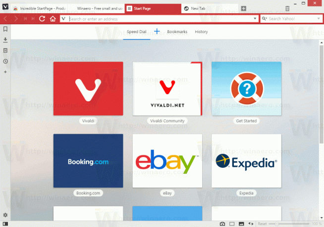 Быстрый набор Vivaldi по умолчанию