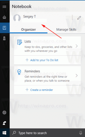 „Windows 10 Cortana You“ vartotojo vardas