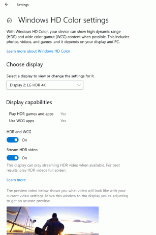 הגדרות Windows HD Color Settings