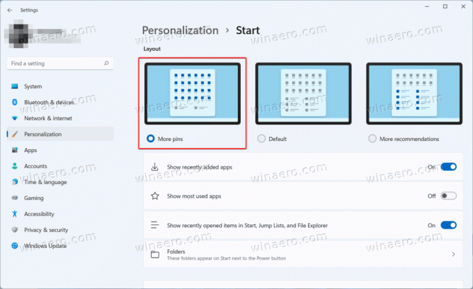 Zobrazit více pinů v nabídce Start ve Windows 11
