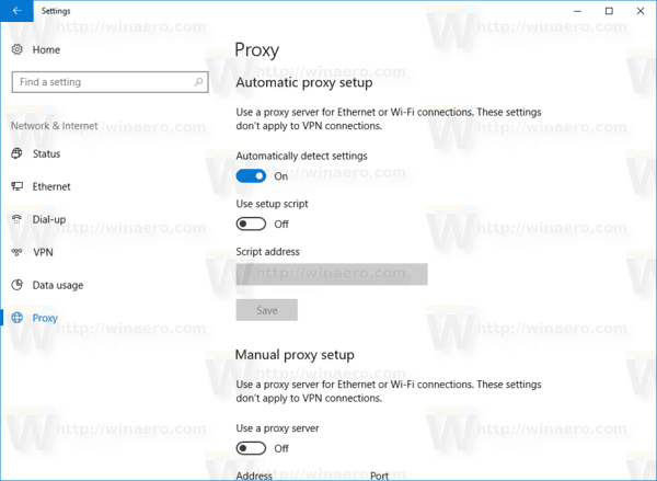 Nastavenia Proxy stránka