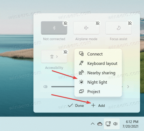 Προσθήκη του κουμπιού νυχτερινού φωτός των Windows 11 στις Γρήγορες ρυθμίσεις