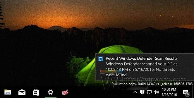 Notificação aprimorada do Windows 10 Defender