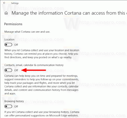Cortana предотвратява достъпа до контакти