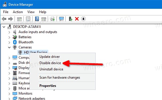 Windows 10 Deshabilitar la cámara en el Administrador de dispositivos