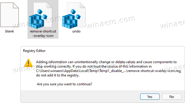 Odebrat ikonu šipky zástupce v systému Windows 11