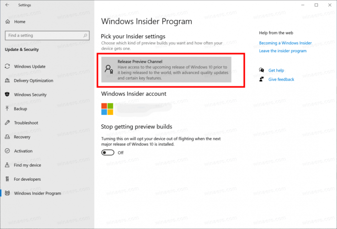 Windows 10 შეცვალეთ Insider Channel
