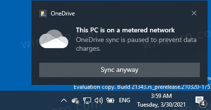 Notificação de pausa automática de sincronização do OneDrive