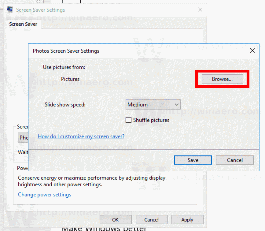 Windows 10 Photos Saver Folder-ის შეცვლა
