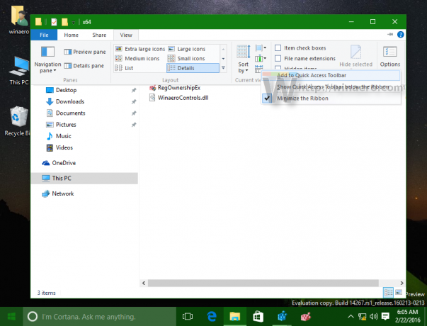 Príkaz na páse s nástrojmi systému Windows 10 na rýchly prístup