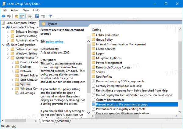 Windows 10 Onemogući naredbeni redak