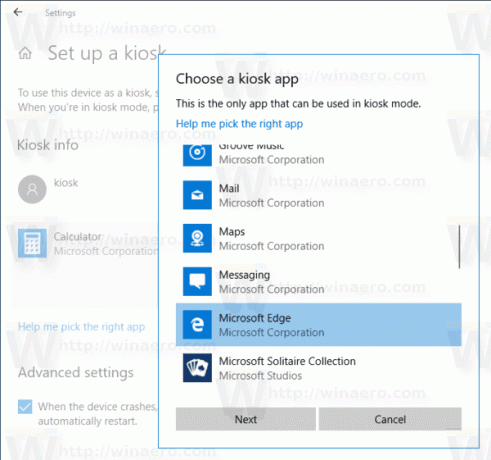 Windows 10 Selecteer nieuwe app voor kiosk