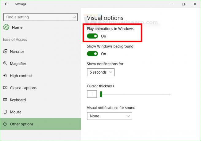 Windows 10 Toegankelijkheid andere opties rood