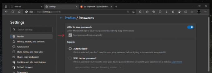 Salvataggio automatico delle password su Edge 1