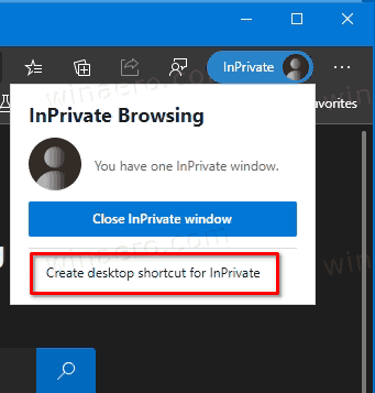 Επιλογή συντόμευσης επιφάνειας εργασίας Edge InPrivate