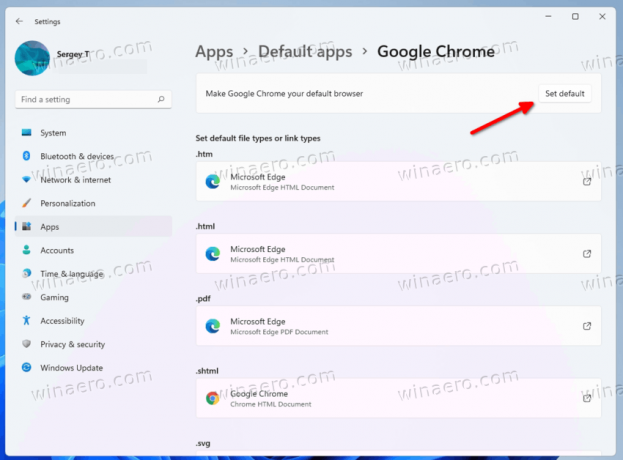 Définir le navigateur par défaut dans Windows 11 stable