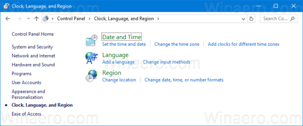Windows 10 საათის რეგიონი და ენა 