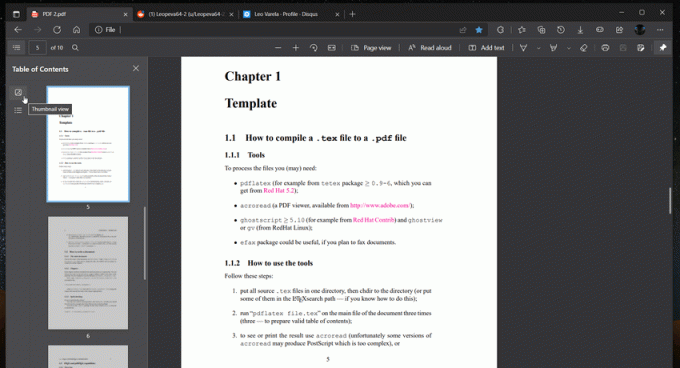 Miniaturi de pagină de margine în vizualizatorul PDF