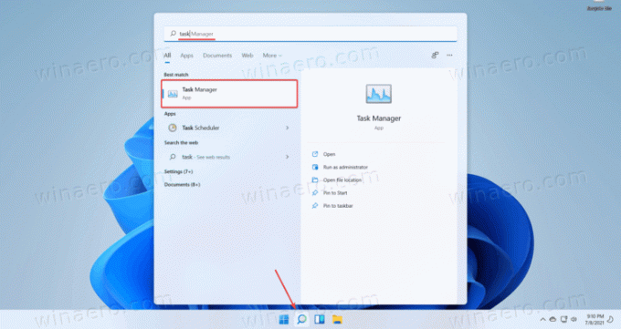 Открыть диспетчер задач в поиске Windows 11