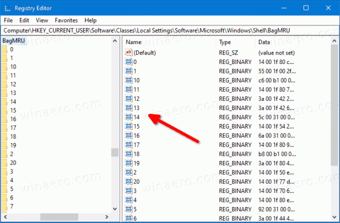 มุมมองโฟลเดอร์ที่จัดเก็บไว้ของ Windows 10 ใน Registry