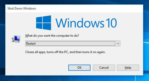 Dialógové okno klasického vypnutia systému Windows 10