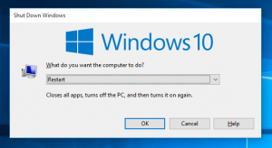 Angi standardhandling for Shutdown Dialog i Windows 10