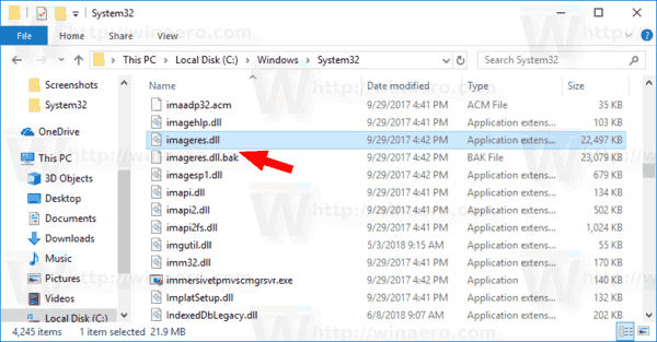 Sostituita la DLL Imageres di Windows 10