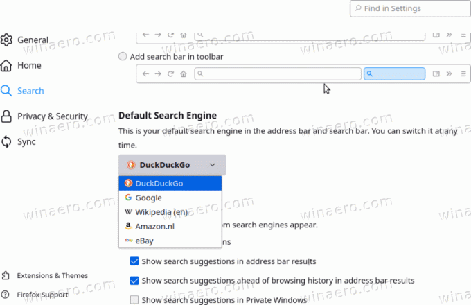 Firefox 98 muudab otsingumootorit