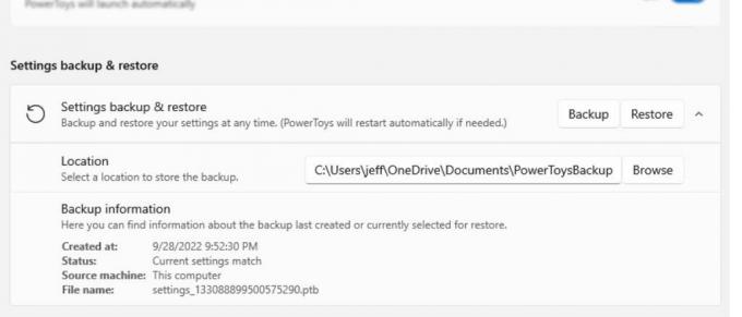 Backup e ripristino delle impostazioni di PowerToys