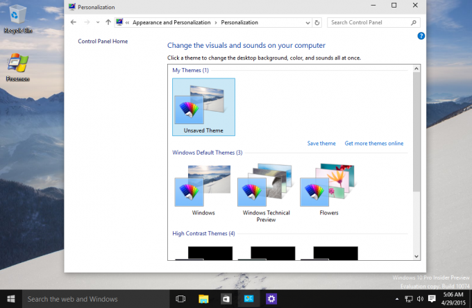 Windows 10 10074 התאמה אישית קלאסית
