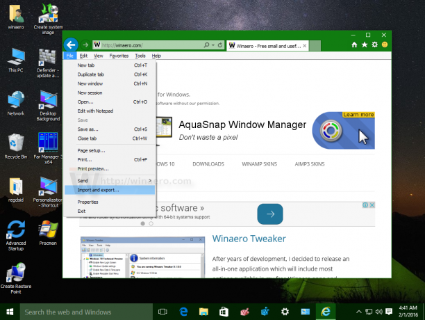 Impor dan Ekspor File Internet Explorer Windows 10