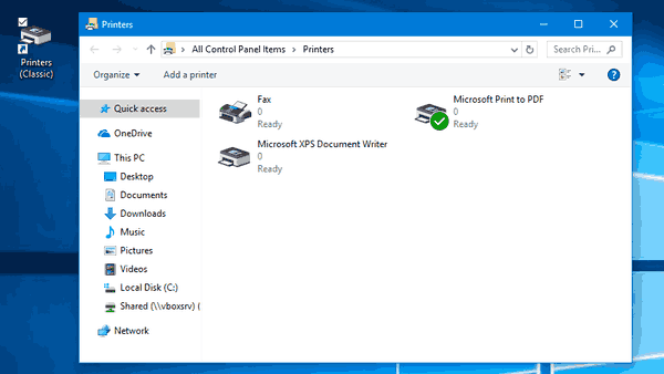 Snelkoppeling naar printermap Windows 10 